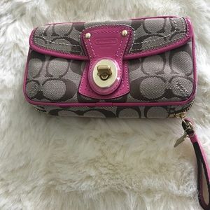 Authentic Coach tan and pink monogram case